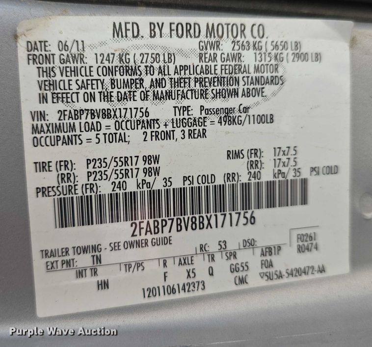 image for item EO1093 2011 Ford Crown Victoria Police Interceptor 