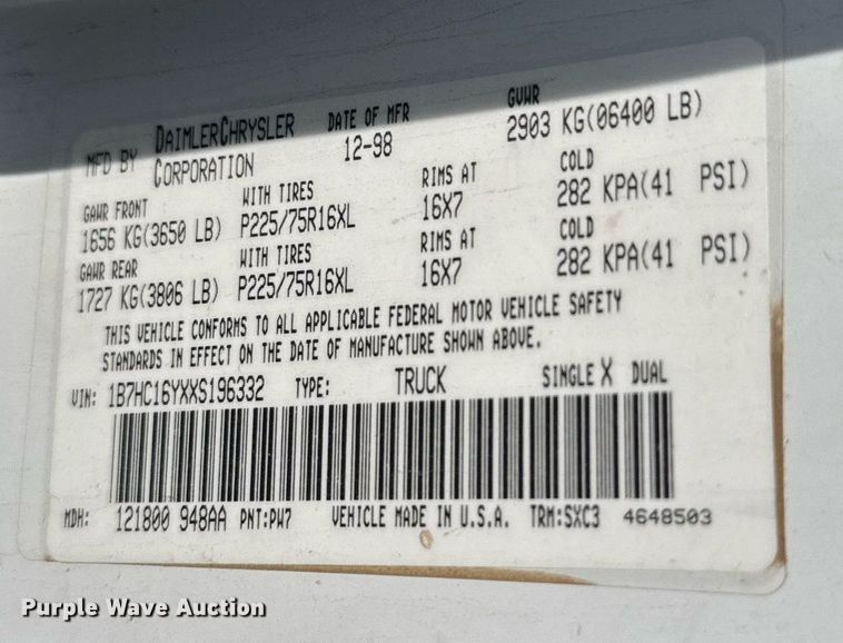 image for item ER2024 1999 Dodge Ram 1500 pickup truck