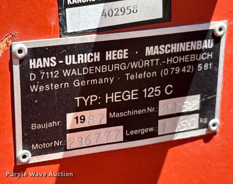 image for item ER2049 1987 Hans-Ulrich Hedge 125 seed harvester