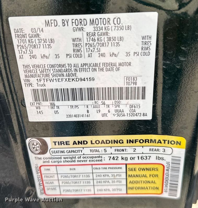 image for item ER2074 2014 Ford F150 XL SuperCrew pickup truck