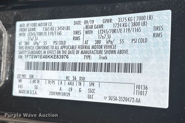 image for item ER2075 2019 Ford F150 SuperCrew pickup truck