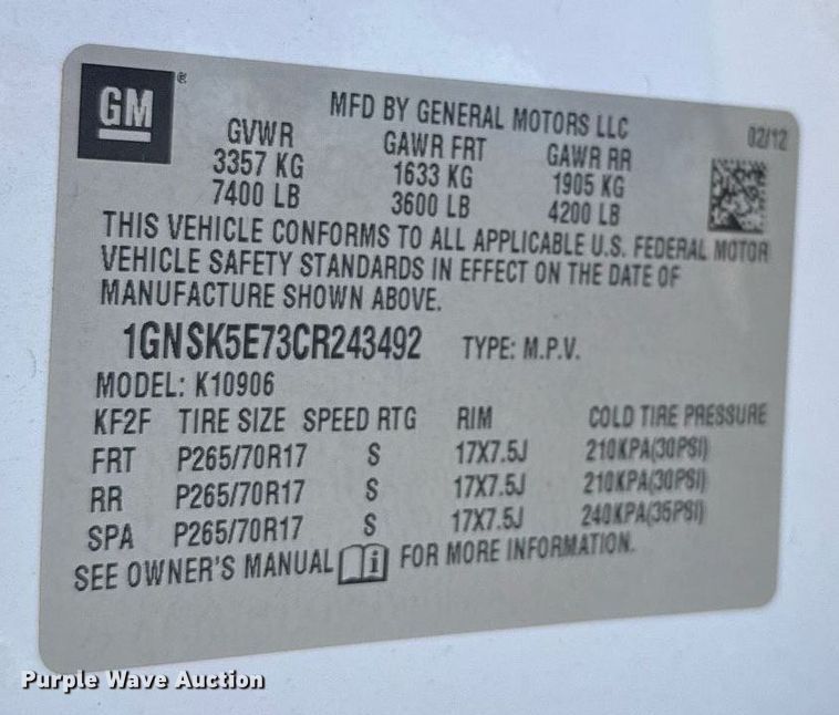 image for item ER2079 2012 Chevrolet Suburban SUV