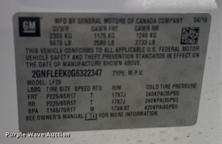 image for item ER2080 2016 Chevrolet Equinox SUV