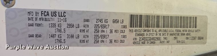 image for item ER5399 2017 Dodge Grand Caravan SXT handicap accessible van