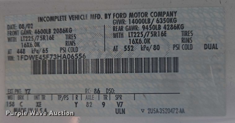 image for item ER5418 2003 Ford E450 Super Duty shuttle bus