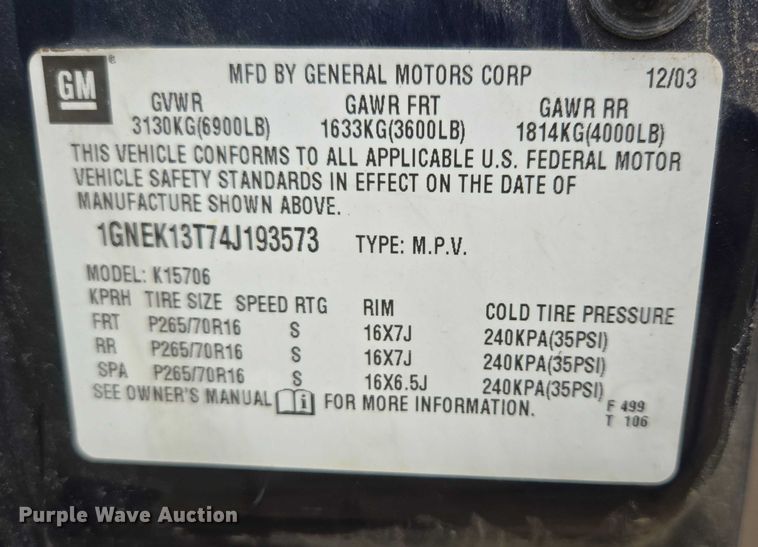 image for item ER5427 2004 Chevrolet Tahoe SUV