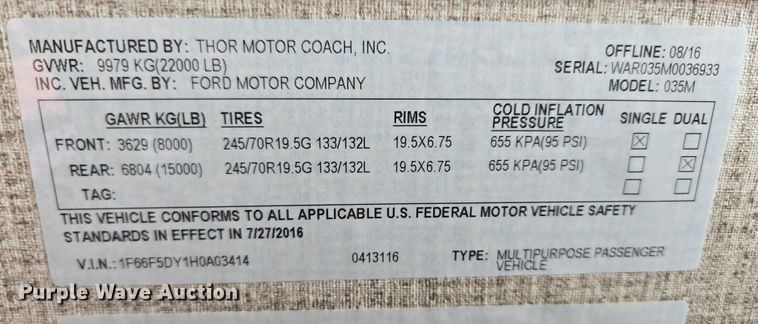 image for item ER5429 2017 Thor Motor Coach Stripped  RV