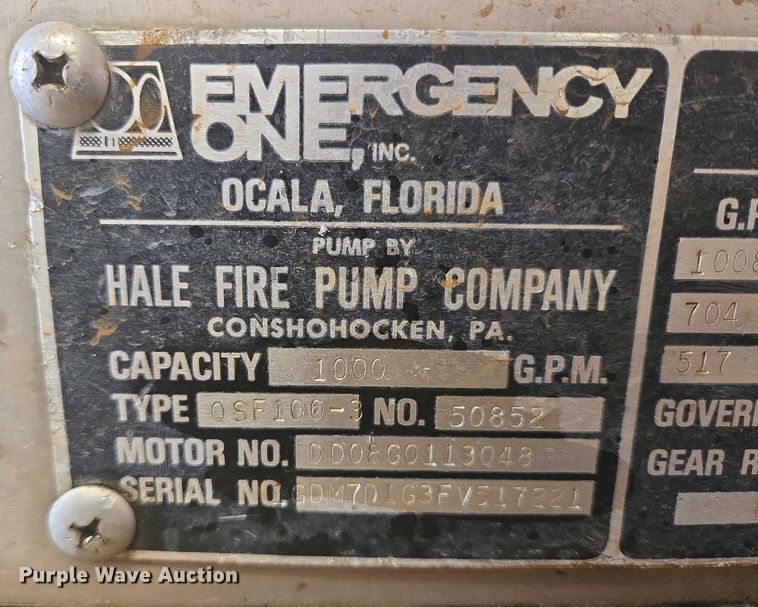 image for item ER5431 1985 GMC 7000 pumper fire truck