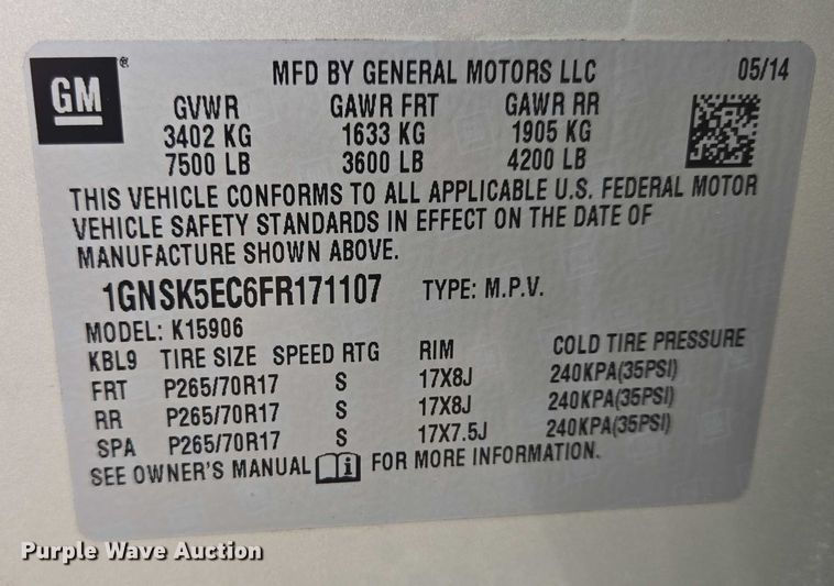 image for item ER5436 2015 Chevrolet Suburban SUV