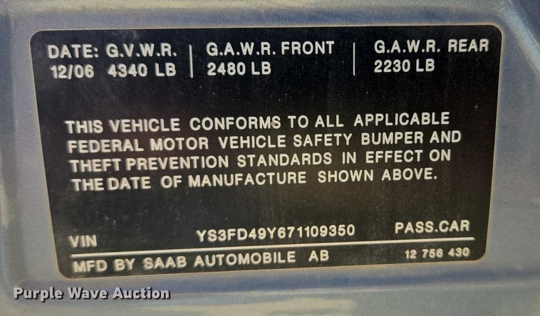 image for item ER5439 2007 Saab  9-3 
