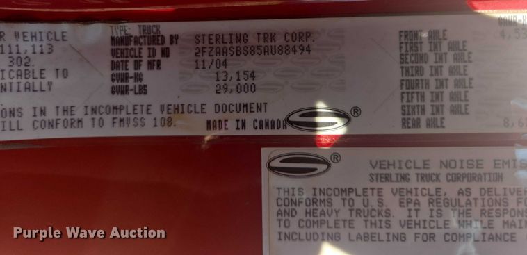 image for item ER5442 2005 Sterling L7500 dump truck