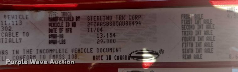 image for item ER5442 2005 Sterling L7500 dump truck