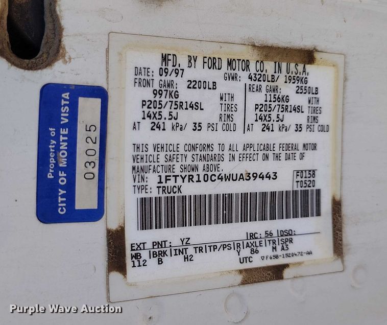 image for item IP9621 1998 Ford Ranger pickup truck