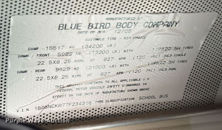 image for item MO9290 2007 Blue Bird All American school bus