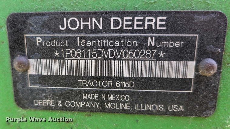 image for item DR3775 2013 John Deere 6115D MFWD tractor
