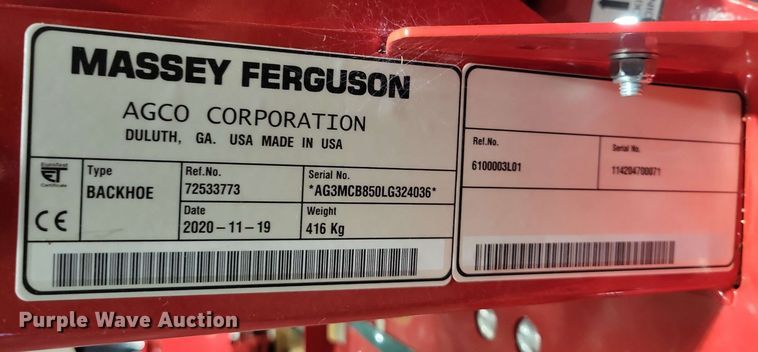 image for item DX7084 2020 Massey Furgeson  CB 85 backhoe attachment