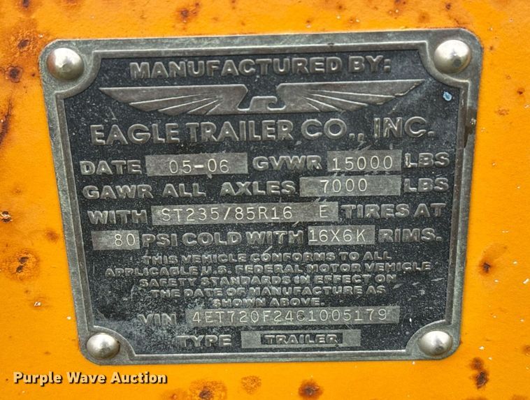 image for item EG6609 2006 Eagle Trailer Co., Inc. 7X20F equipment trailer