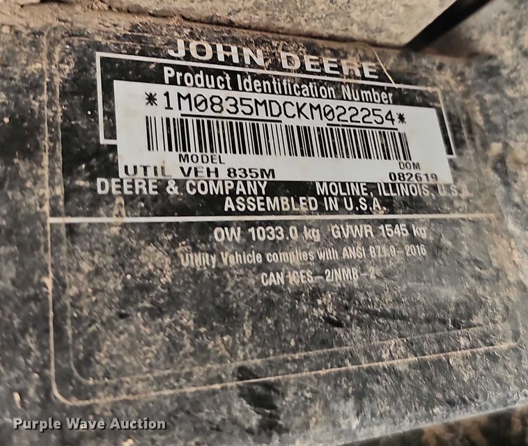 image for item EK5379 2019 John Deere XUV835M utility vehicle