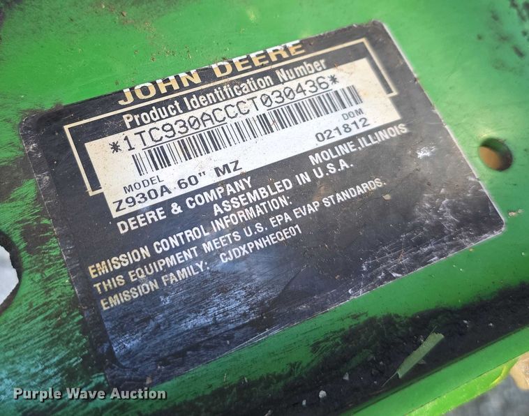 image for item EO1083 2012 John Deere Z930A MZ Z-Trak ZTR lawn mower