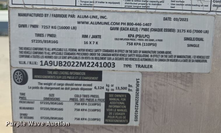 image for item DT4820 2021 Alum-Line equipment trailer