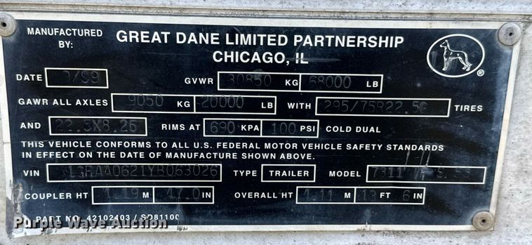 image for item DU9214 2000 Great Dane dry van trailer