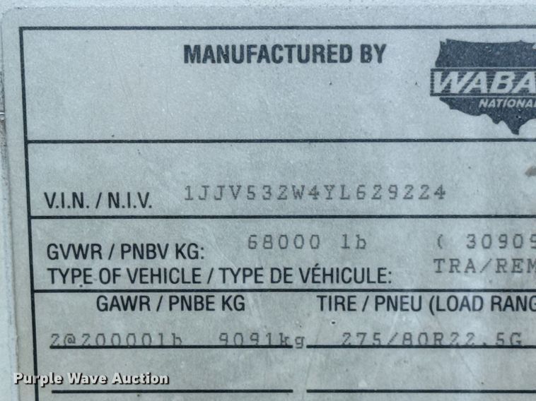 image for item DU9216 2000 Wabash DVCVHPC dry van trailer