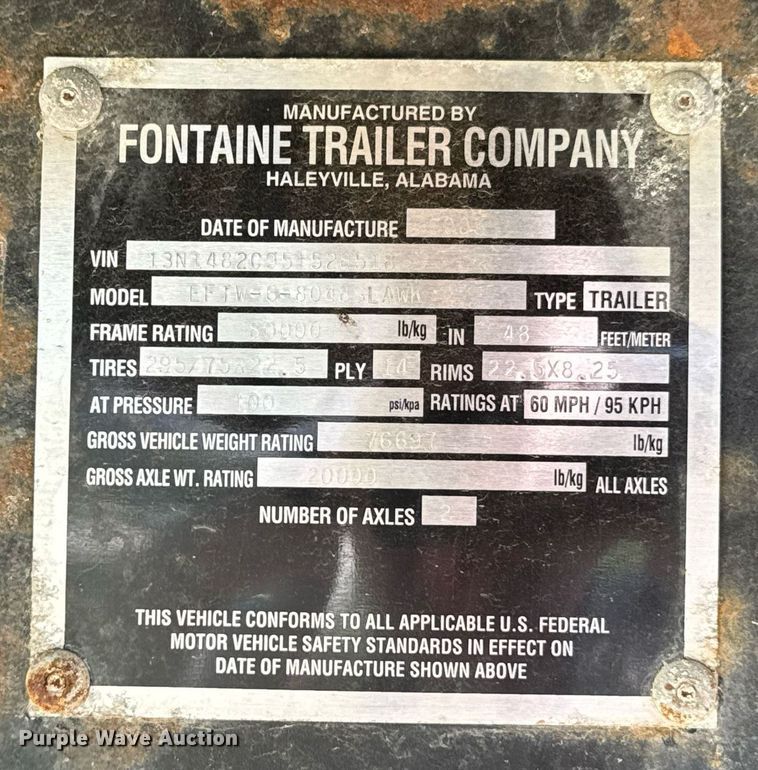 image for item DU9219 2005 Fontaine EFTW-6-8048SLAWK flatbed trailer