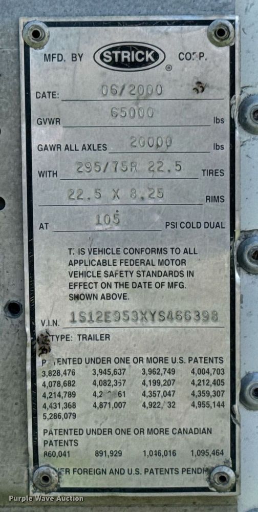 image for item DU9235 2000 Strick dry van trailer