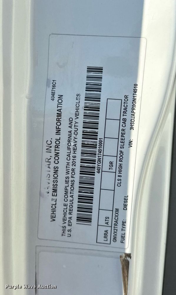 image for item DV4119 2016 International ProStar 122 semi truck