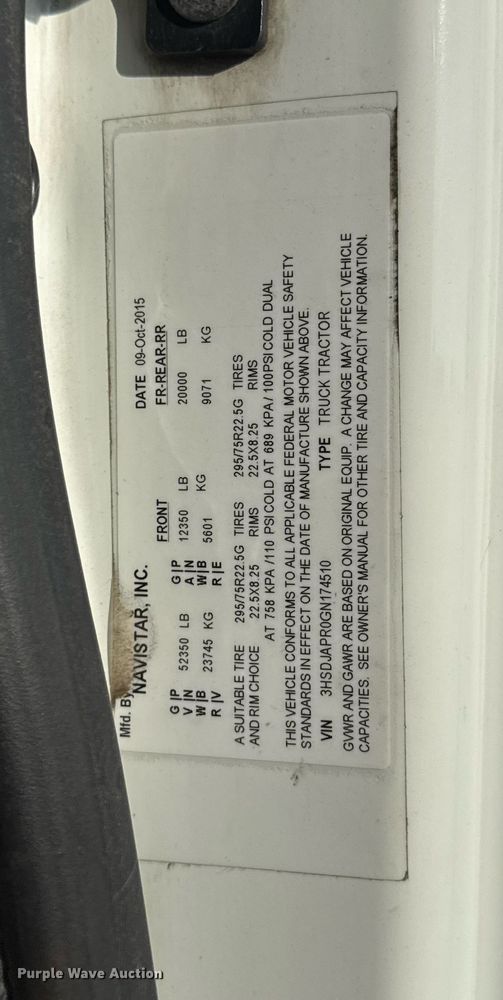 image for item DV4119 2016 International ProStar 122 semi truck