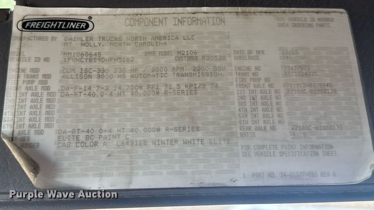 image for item DV4235 2013 Freightliner Business Class M2 106 truck cab and chassis