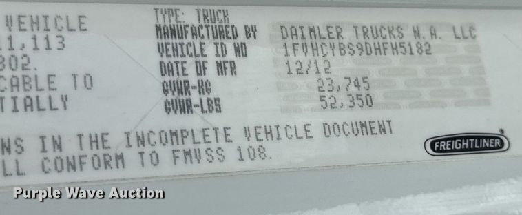 image for item DV4235 2013 Freightliner Business Class M2 106 truck cab and chassis