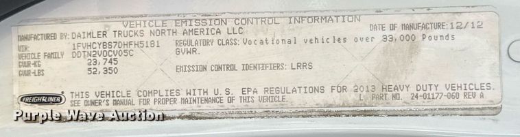 image for item DV4240 2013 Freightliner Business Class M2 106 truck cab and chassis