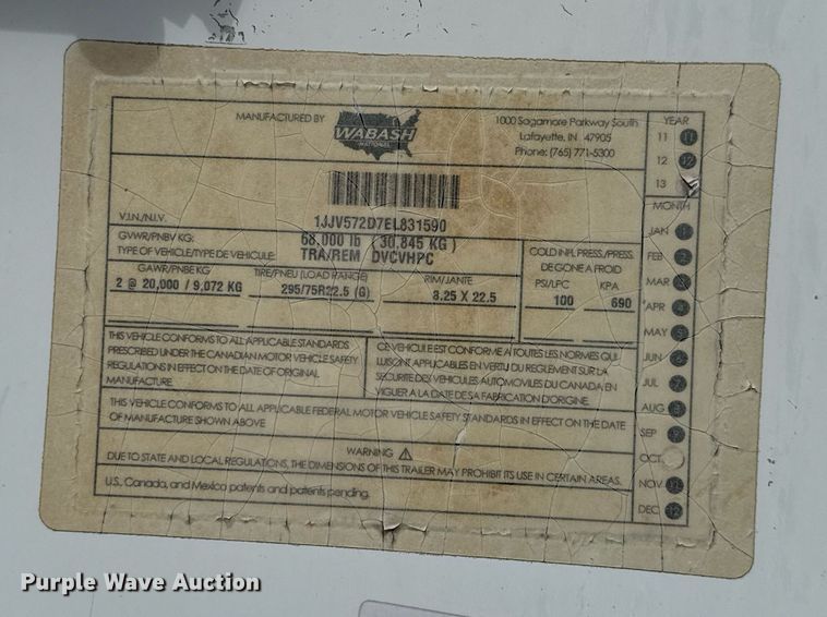 image for item DX5548 2014 Wabash DVCVHPC dry van trailer