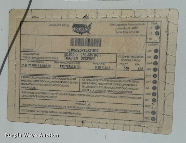 image for item DX5549 2014 Wabash DVCVHPC dry van trailer