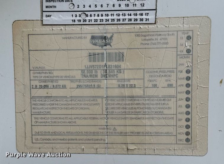 image for item DX5550 2015 Wabash DVCVHPC dry van trailer