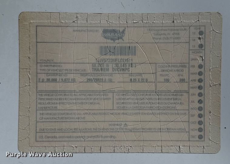 image for item DX5553 2015 Wabash DVCVHPC dry van trailer