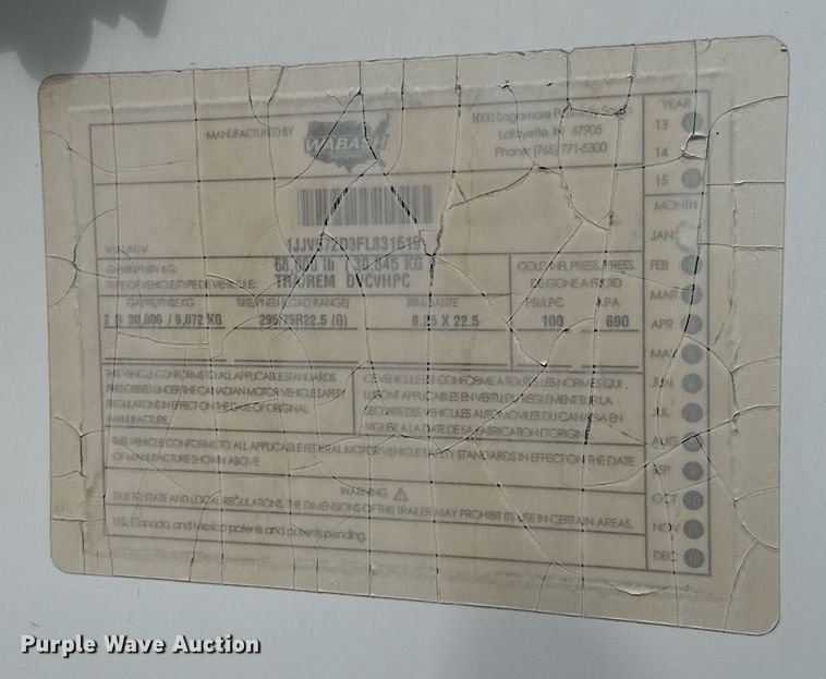 image for item DX5554 2015 Wabash DVCVHPC dry van trailer