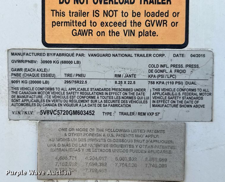 image for item DX5560 2016 Vanguard VXP dry van trailer