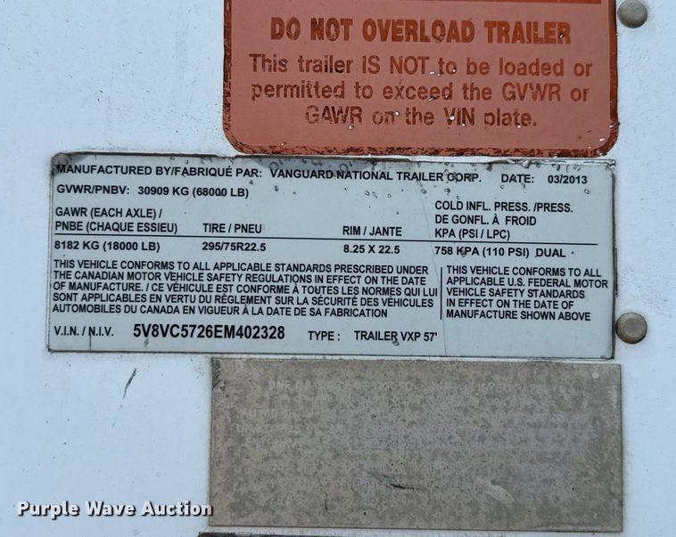 image for item DX5561 2014 Vanguard VXP dry van trailer