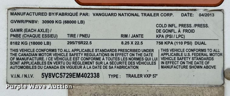image for item DX5566 2014 Vanguard VXP dry van trailer