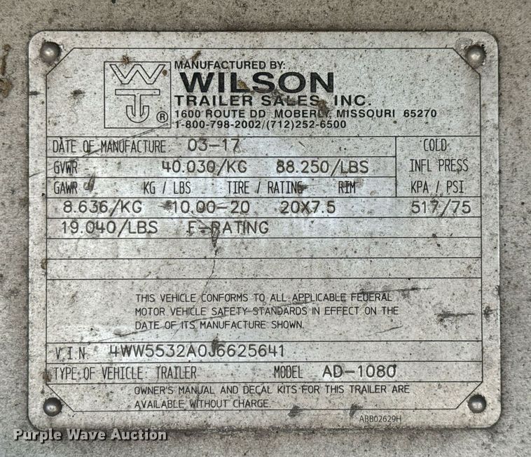 image for item DX5585 2018 Wilson AD-1080 drop deck trailer