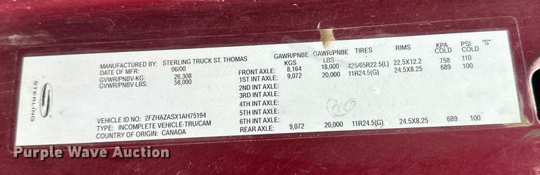 image for item EB2648 2001 Sterling LT9500 dump truck