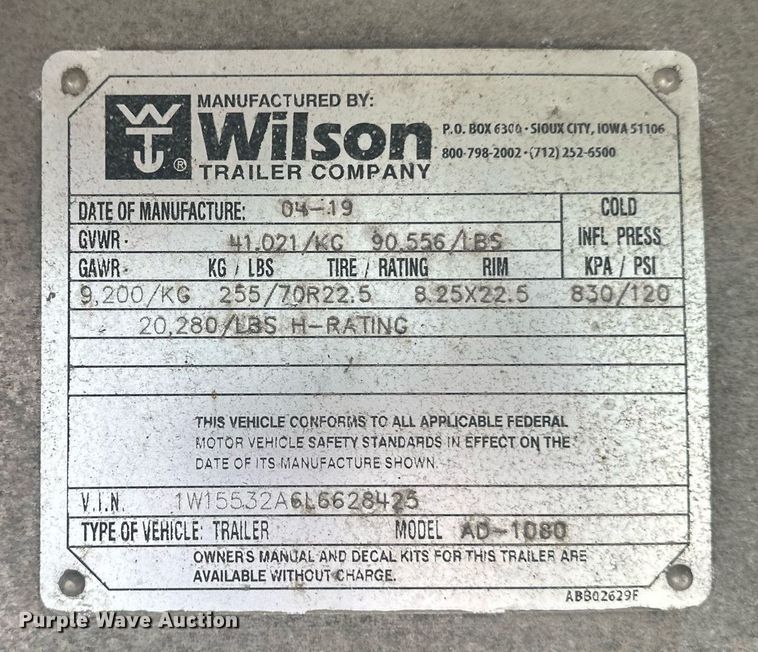 image for item EB2702 2020 Wilson AD-1080 drop deck trailer