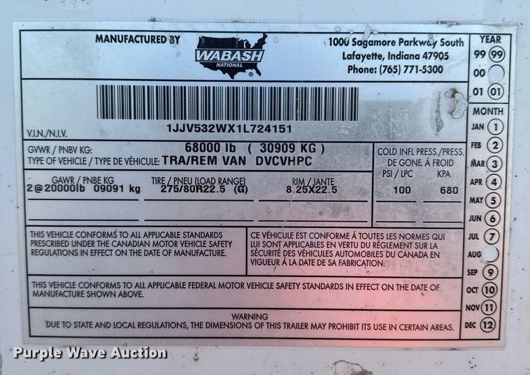 image for item ED4263 2001 Wabash dry van trailer