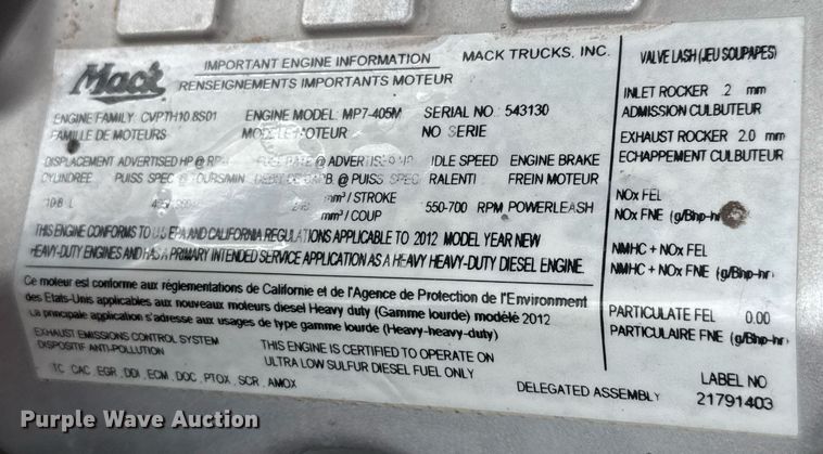 image for item ED5748 2013 Mack GU713 semi truck