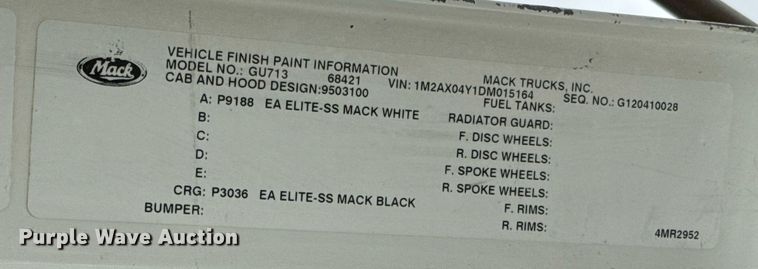 image for item ED5748 2013 Mack GU713 semi truck