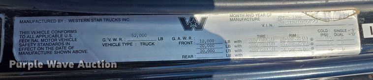 image for item EF1575 1999 Western Star 4964EX dump truck