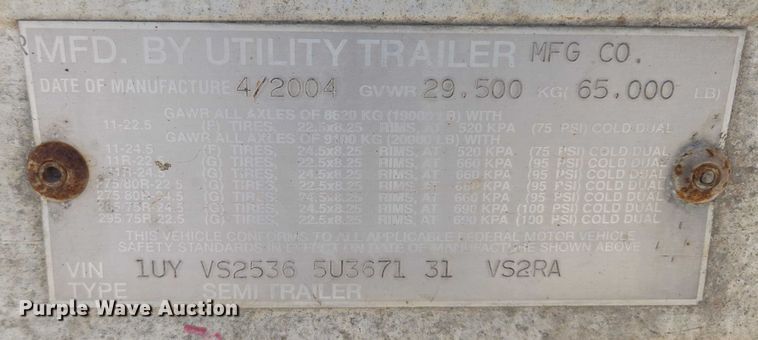 image for item EF1658 2005 Utility Trailer MFG Co. VS2RA refrigerated van trailer