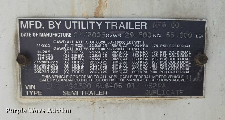 image for item EF1660 2006 Utility Trailer MFG Inc. VS2RA refrigerated van trailer